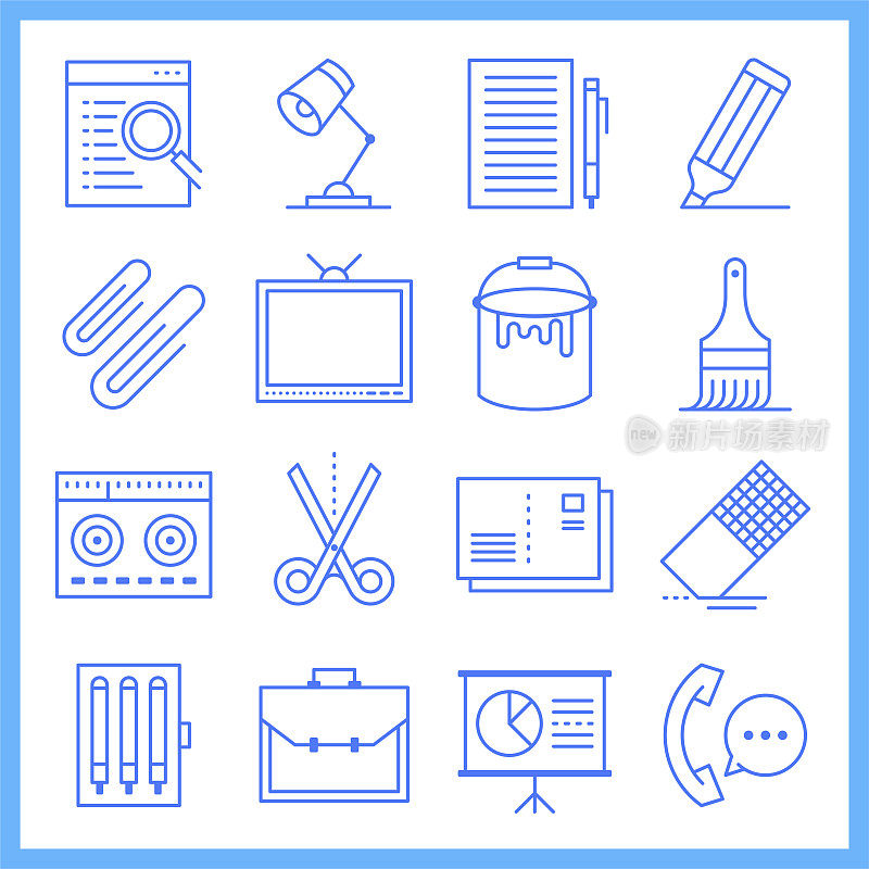 Interactive Communication Technology Blueprint Style Vector Icon Set